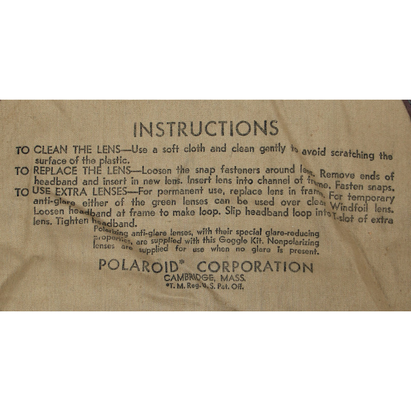 Lunettes Polaroid, No. 1021, US Army, avec étui en toile et écrans interchangeables
