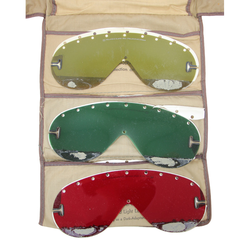 Lunettes Polaroid, No. 1021, US Army, avec étui en toile et écrans interchangeables