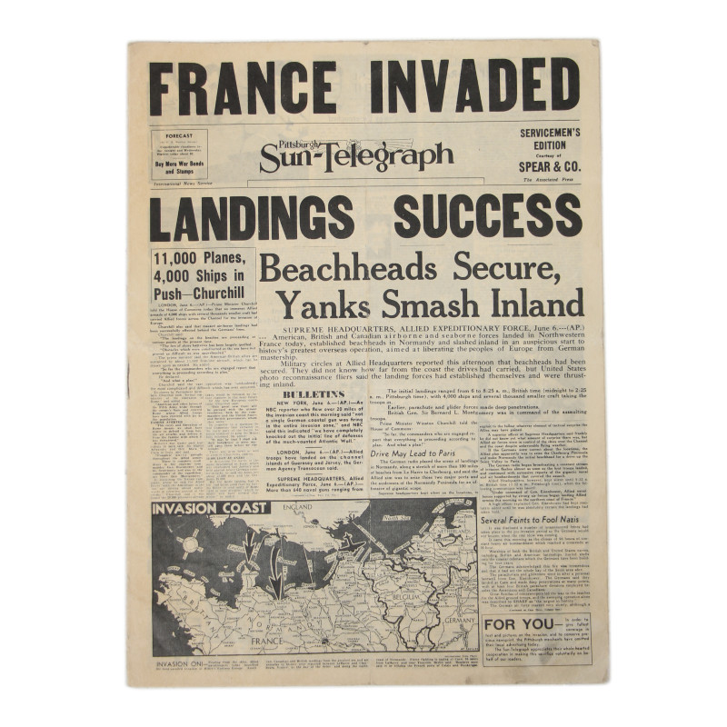 Journal, Pittsburgh Sun-Telegraph, 6 juin 1944, Servicemen's Edition, "France Invaded"