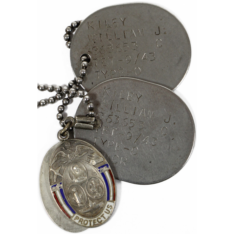 Plaques d'identité, avec médaillons religieux, Sgt. William Kiley, USMC, PTO