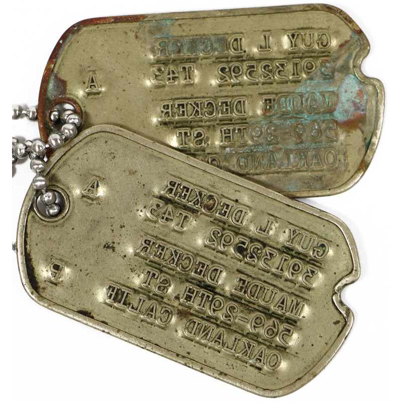 Plaques d'identité, Pvt. Guy Decker, USAAF