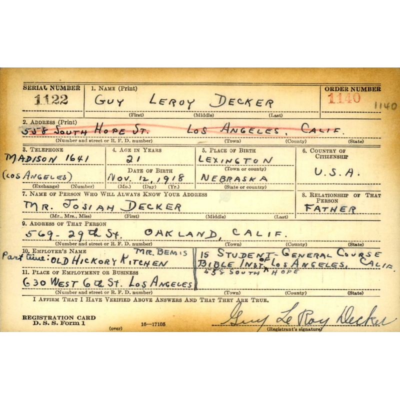 Dog Tags, Pvt. Guy Decker, USAAF