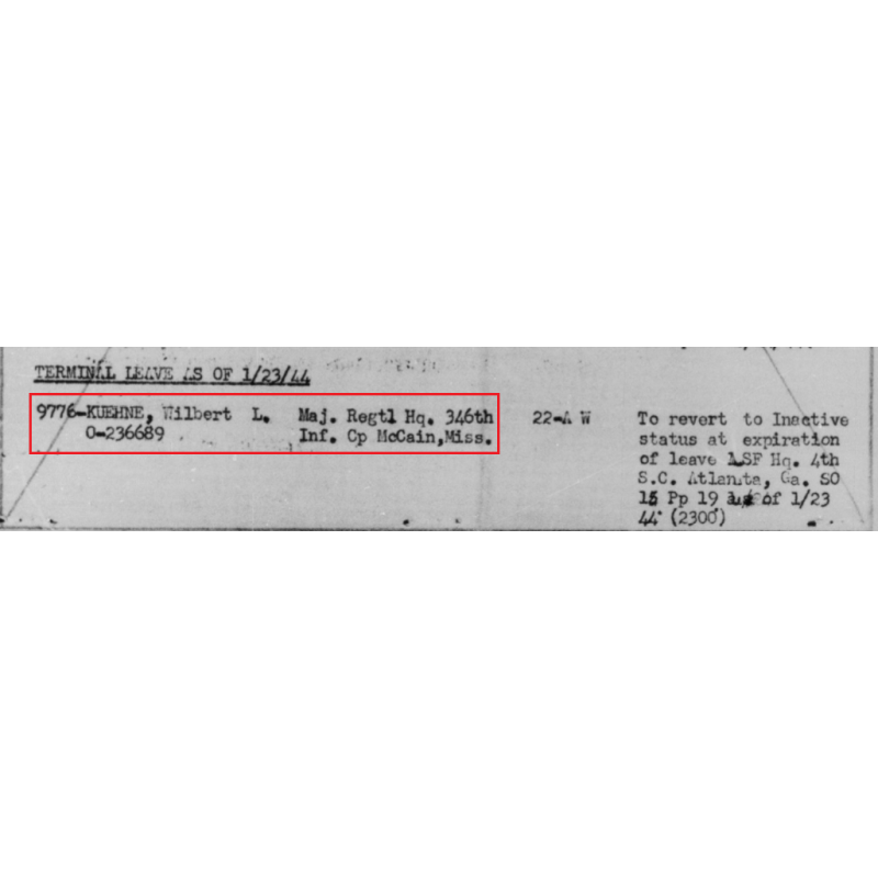 Trousers, Wool Serge, OD, 34 x 31, 1942, Maj. Wilbert Kuehne, 346th Infantry Regiment
