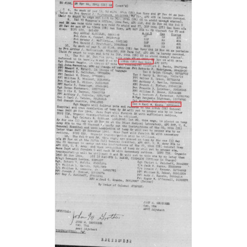 Grouping, T/3 Karl Krebs, Medical Department, 99th & 108th General Hospitals, ETO