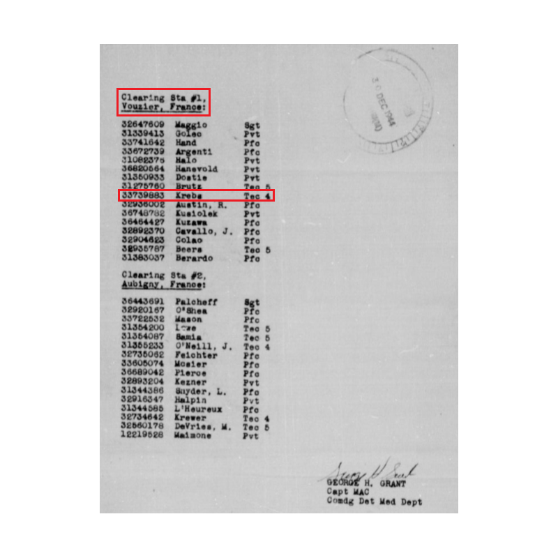 Grouping, T/3 Karl Krebs, Medical Department, 99th & 108th General Hospitals, ETO