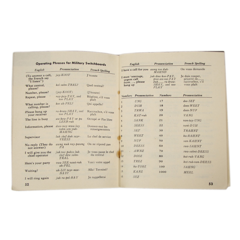 Booklet, French Phrase Book, TM 30-602, 1944