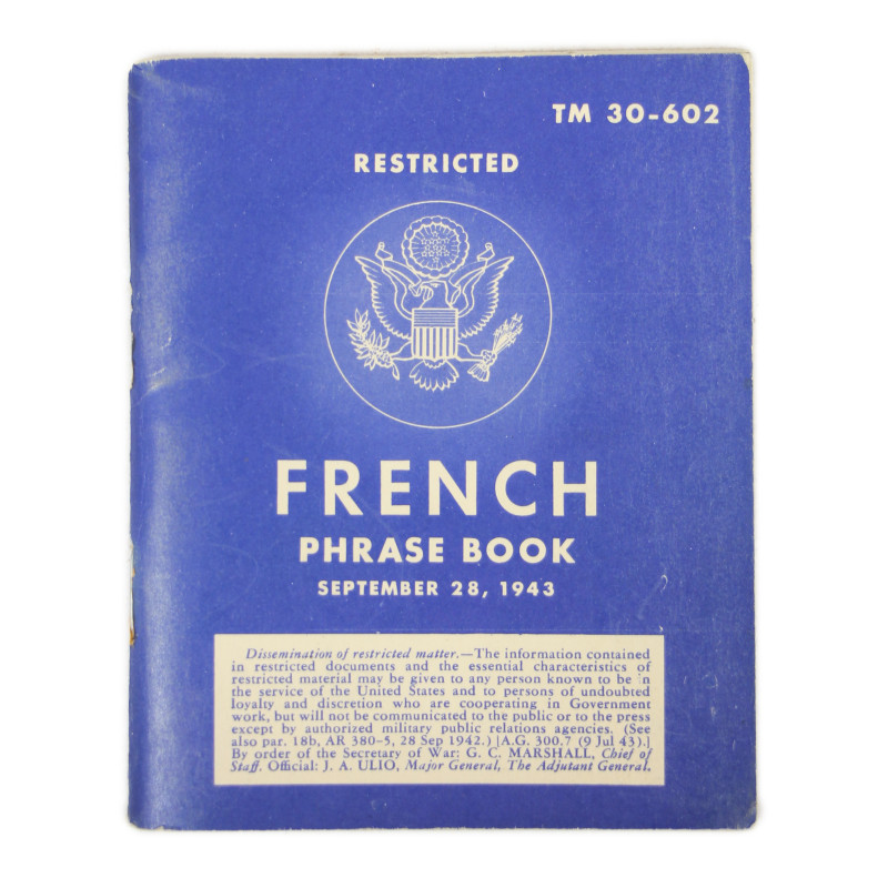Livret, French Phrase Book, TM 30-602, 1944