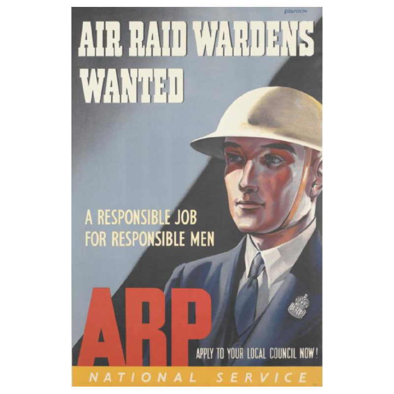 Brassard britannique, ♔ A⋅R⋅P, Air Raid Warden, Mansfield D.C. 1939