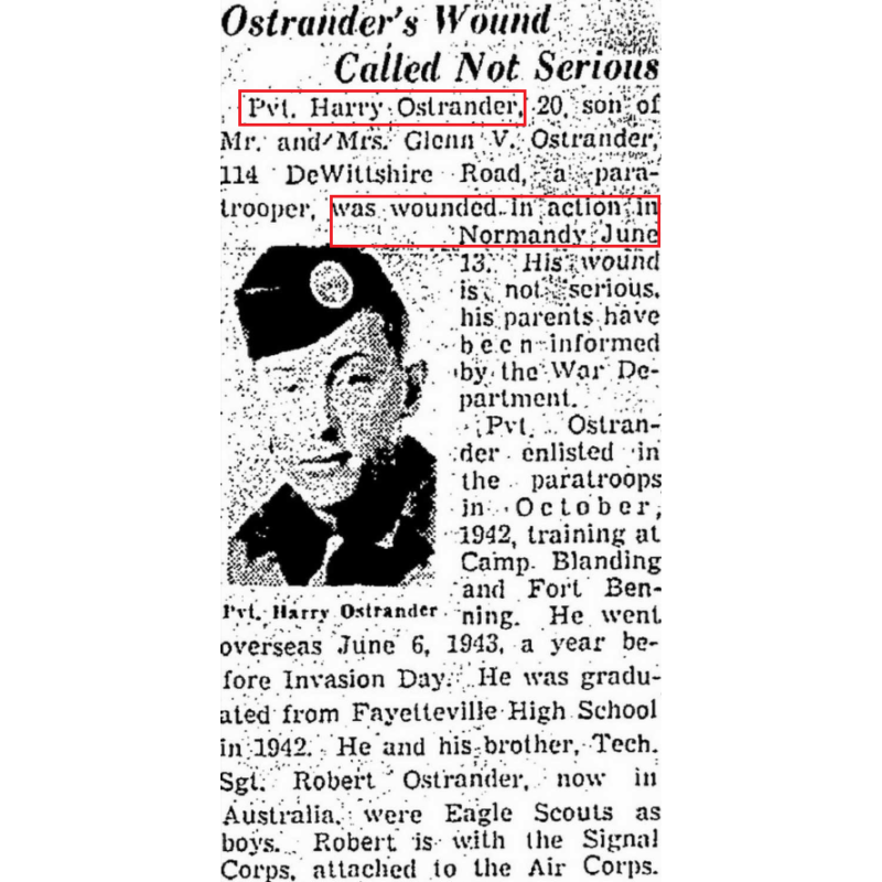 Grouping, T/4 Harry Ostrander, Co. F, 506th PIR, 101st Airborne Division, WIA, Normandie, June 13, 1944