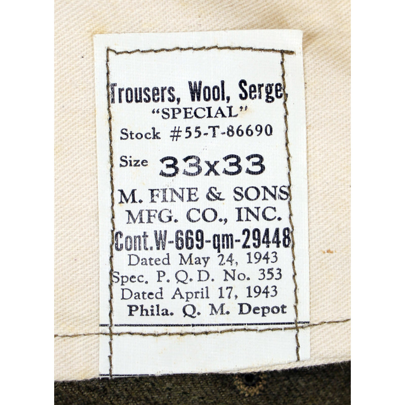 Trousers, Wool Serge, OD, Special, 33 x 33, 1943