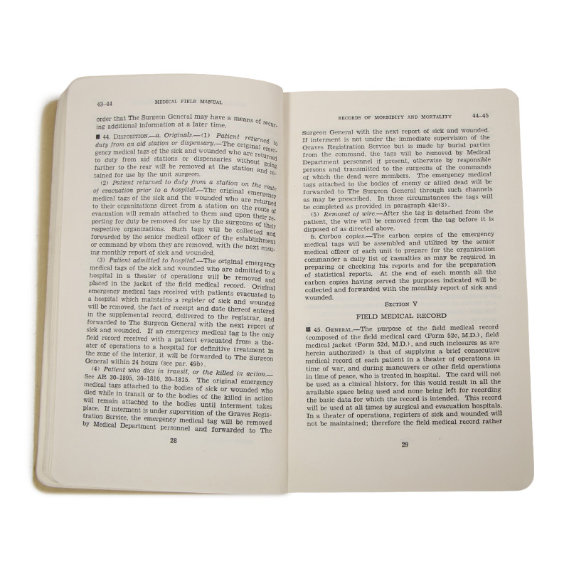 Manuel de campagne, FM 8-45, Records of Morbidity and Mortality (Sick and Wounded), 1940