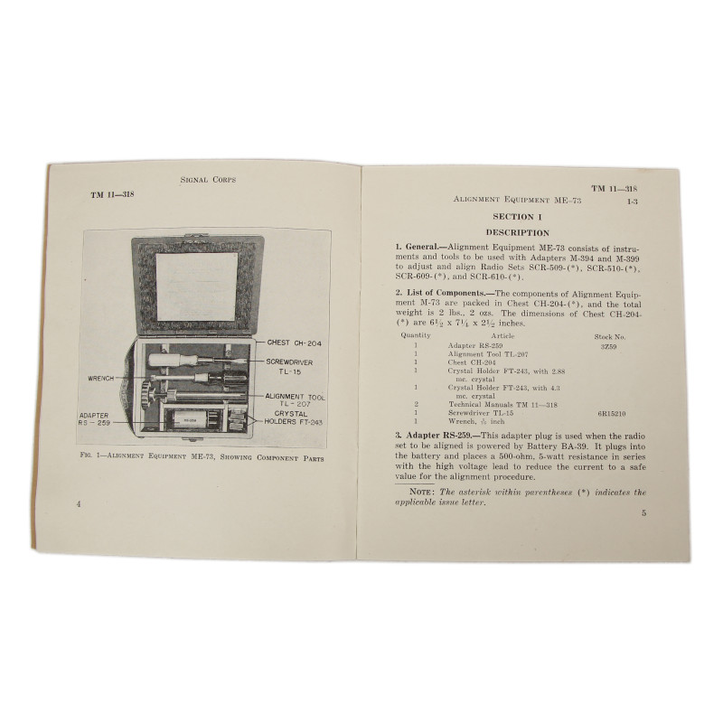 Manuel technique, TM 11-318, Alignment Equipment ME-73, 1943