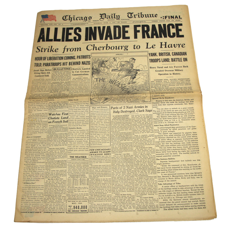 Newspaper, Chicago Daily Tribune, June 6, 1944, 'Allies Invade France'