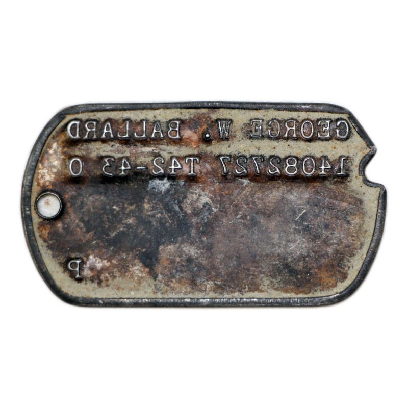 Plaque d'identité, Pvt. George Ballard, Co. D, 502nd PIR, 101st Airborne Division, KIA, 13 juin 1944