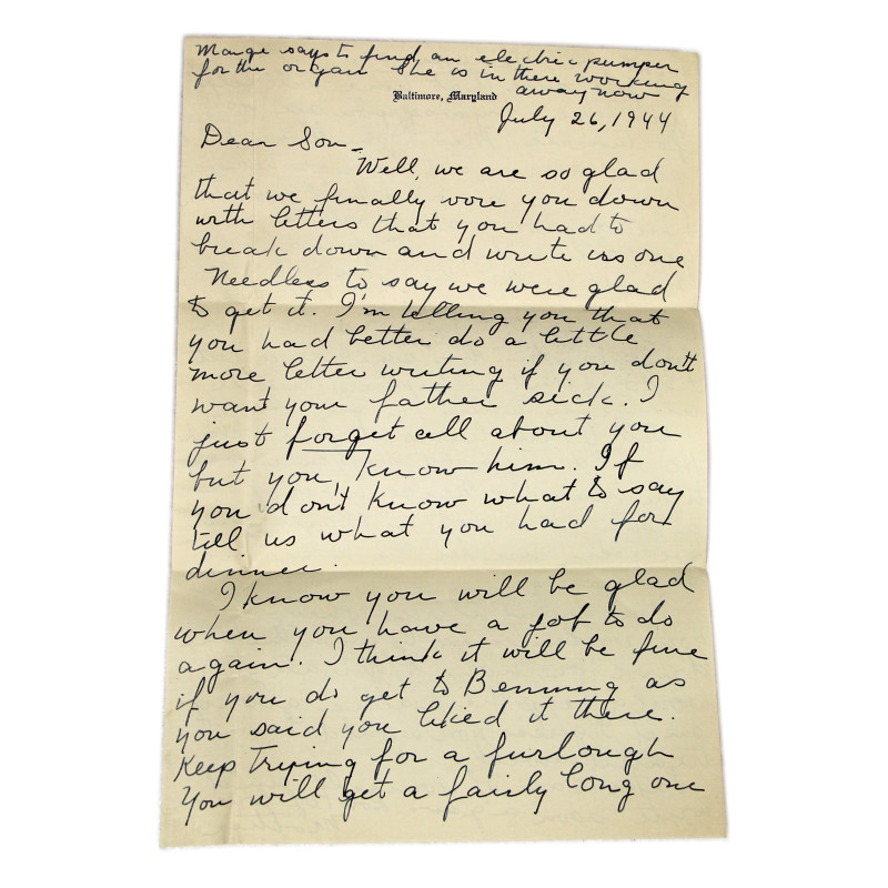 Lettre, Sgt. Ray Geddes, O'Reilly General Hospital, 501st PIR, 27 juillet 1944