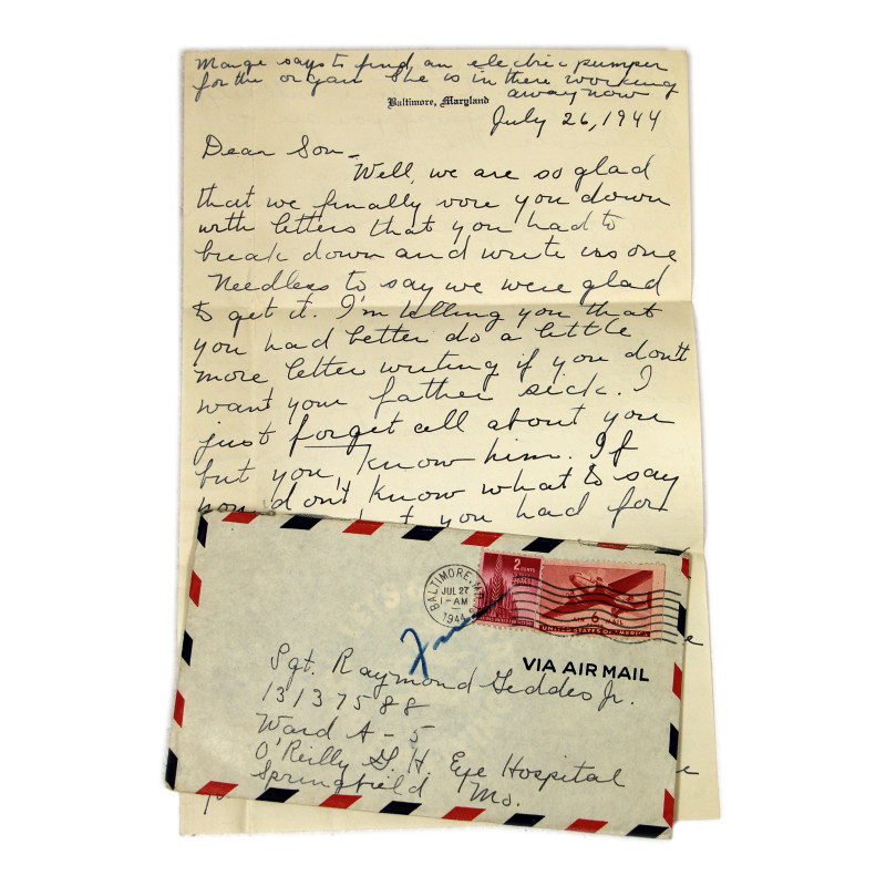 Letter, O'Reilly General Hospital, Sgt. Ray Geddes, 501st PIR, July 27, 1944