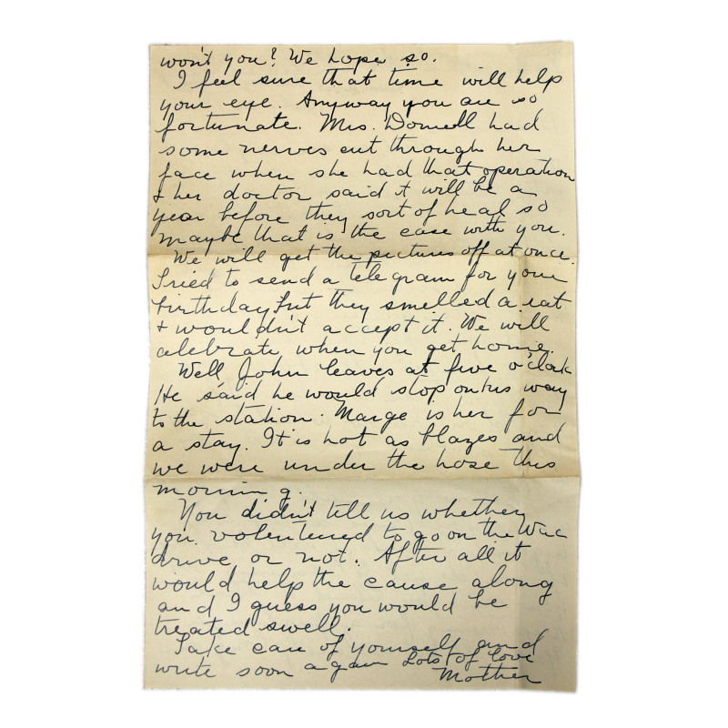 Lettre, Sgt. Ray Geddes, O'Reilly General Hospital, 501st PIR, 27 juillet 1944