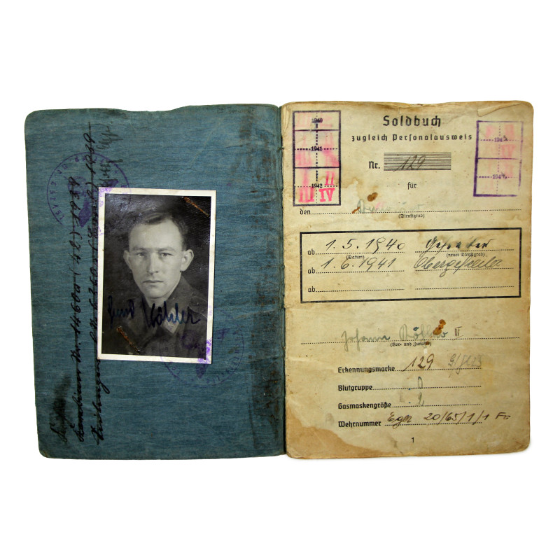 Soldbuch, Ob. Gefr. Johann Köhler, Fallschirmjäger-Flak-Abteilung 2, 2. Fallschirmjäger-Division