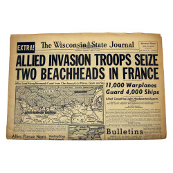 Newspaper, The Wisconsin State Journal, June 6, 1944, 'Allied Invasion Troops Seize Two Beachheads in France'