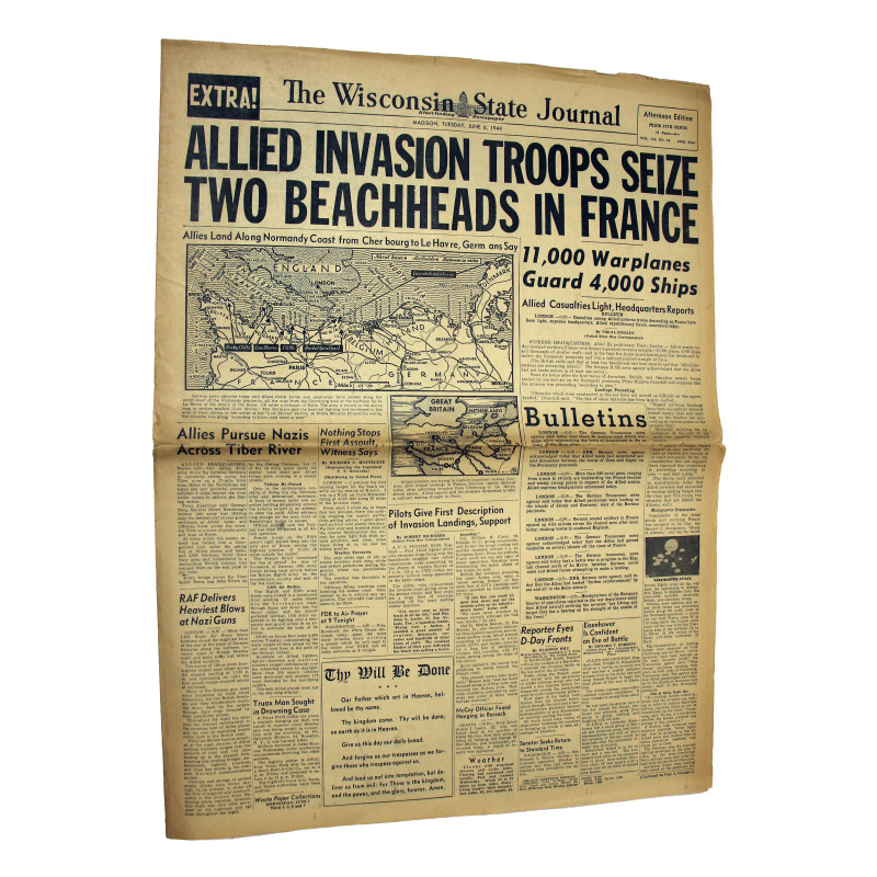 Journal, The Wisconsin State Journal, 6 juin 1944, "Allied Invasion Troops Seize Two Beachheads in France"