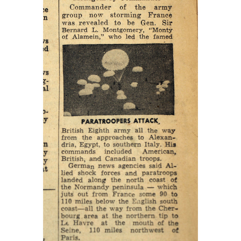 Newspaper, The Wisconsin State Journal, June 6, 1944, 'Allied Invasion Troops Seize Two Beachheads in France'