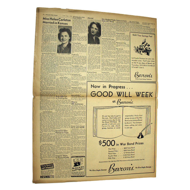 Journal, The Wisconsin State Journal, 6 juin 1944, "Allied Invasion Troops Seize Two Beachheads in France"