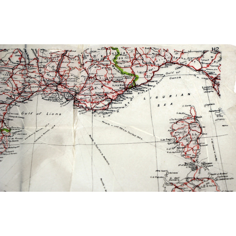 Carte d'évasion H2 en papier de soie, MI9, Méditerranée occidentale
