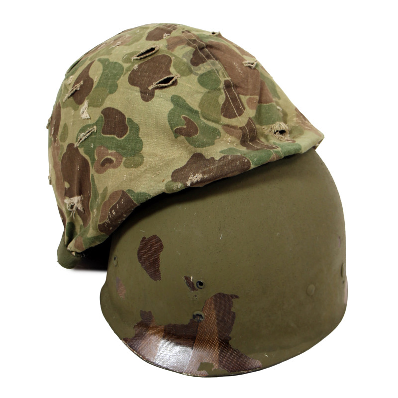 Helmet, M1, Swivel Loops, Wesinghouse Liner, with Camouflage Cover, USMC, Korean War