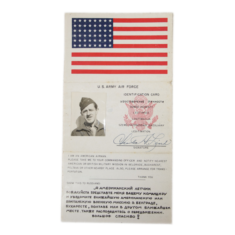 Card, Identification, Blood Chit, T/Sgt. Charles Lind, Tail Gunner, B-17, 342nd BS, 97th BG, 15th Air Force, USAAF, ETO & MTO