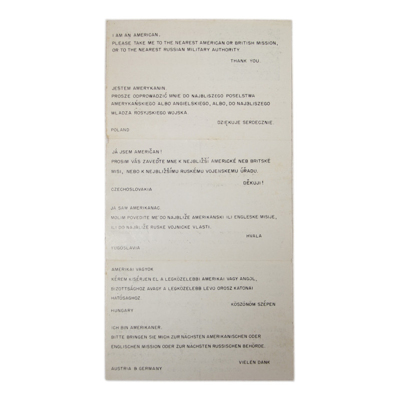 Card, Identification, Blood Chit, T/Sgt. Charles Lind, Tail Gunner, B-17, 342nd BS, 97th BG, 15th Air Force, USAAF, ETO & MTO