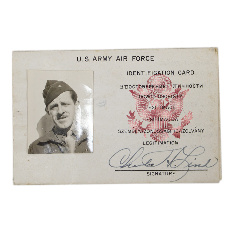 Carte d'identité, Blood Chit, T/Sgt. Charles Lind, mitrailleur, B-17, 342nd BS, 97th BG, 15th Air Force, USAAF, ETO & MTO