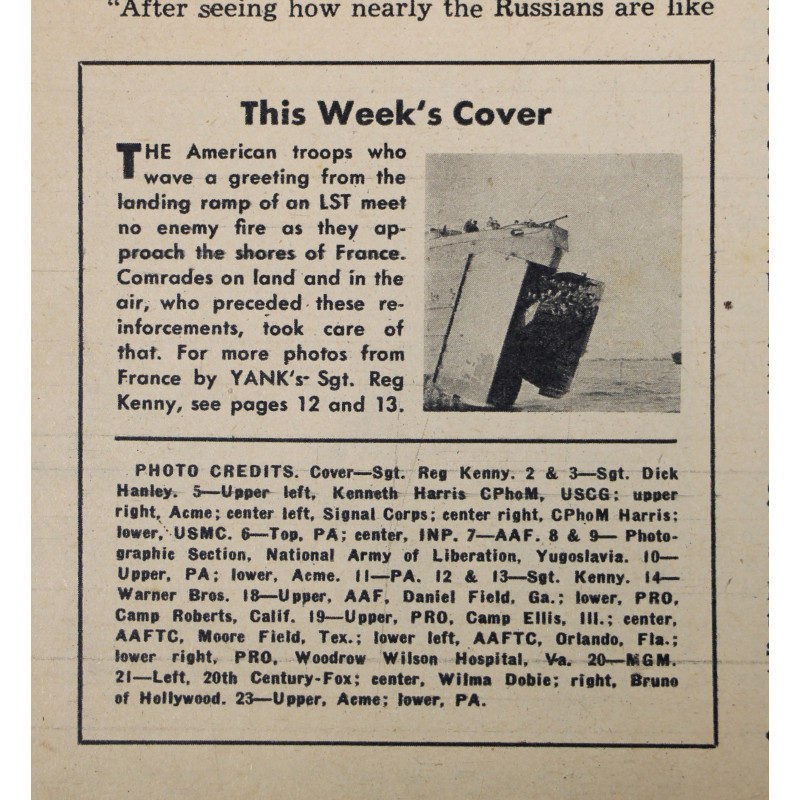 Magazine YANK, 28 juillet 1944, "Hello, France"