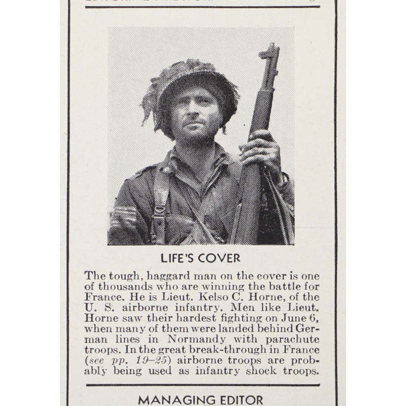 Magazine, LIFE, 2nd Lt. Kelso Horne, 508th PIR, 82nd Airborne Division, August 14, 1944