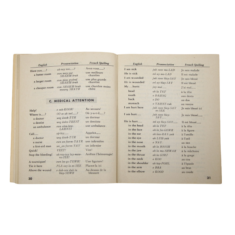 Livret, French Phrase Book, TM 30-602, 1944