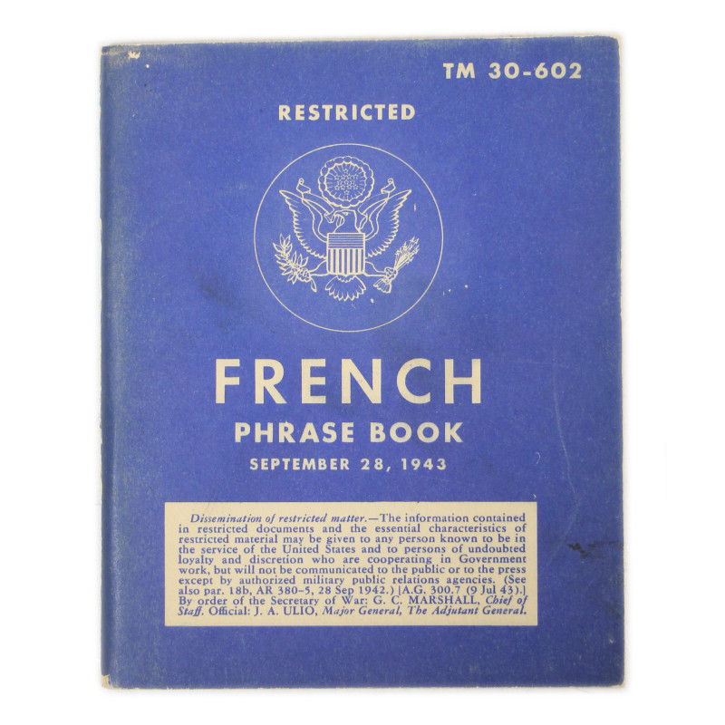 Livret, French Phrase Book, TM 30-602, 1944