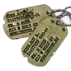 Plaques d'identité, T/3 Roy Rudd, Div. Hq., 104th Infantry Division, ETO