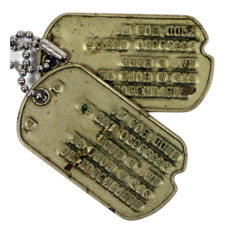 Dog Tags, T/3 Roy Rudd, Div. Hq., 104th Infantry Division, ETO
