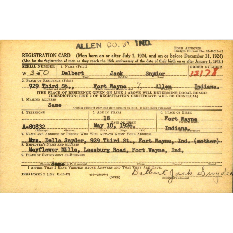 Médaille, Bronze Star, Pfc. Dalbert Snyder, Co. E, 2nd Inf. Regt., 5th Infantry Division, WIA, ETO