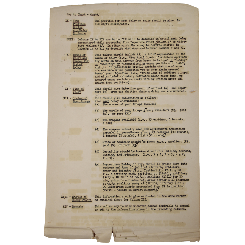Document dactylographié, Key Chart, US Army