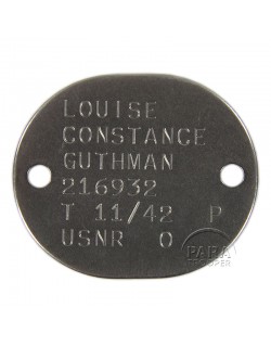 Plaque d'identité, Dog Tag, US Navy, WAVES, Lt. Louise Guthman, 1942