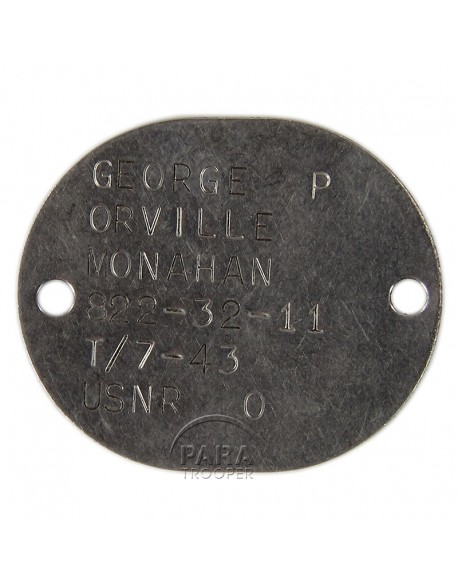 Plaque d'identité USN, 1943 Plaque d'identité USN, 1943