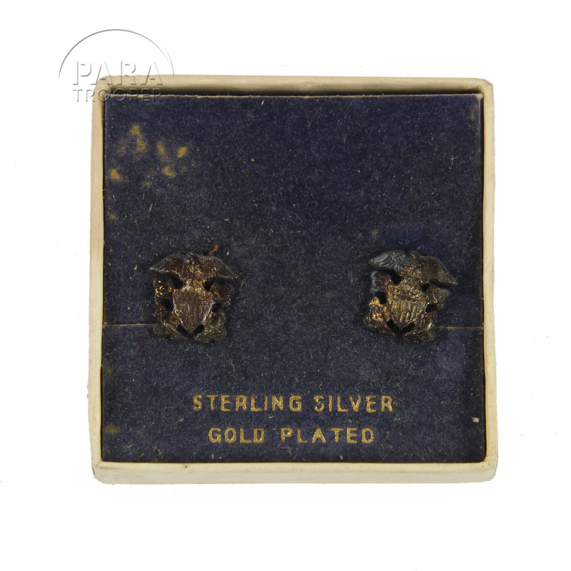 Earrings, US Navy, Sterling Silver, Gold Plated Earrings, US Navy, Sterling Silver, Gold Plated