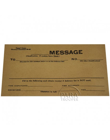 Envelope, M-40, for message, US Army Signal Corps Envelope, M-40, for message, US Army Signal Corps