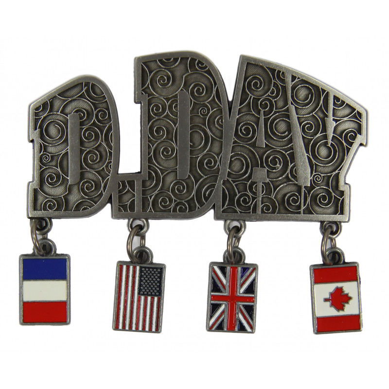 Magnet, en métal, D-Day avec pampilles drapeaux