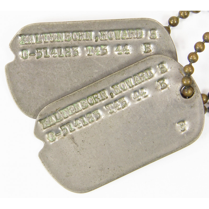 Plaques d'identité, Dog Tags, Howard Kaltenborn, Officier, 43-44 Plaques d'identité, Dog Tags, Howard Kaltenborn, Officier, 43-44